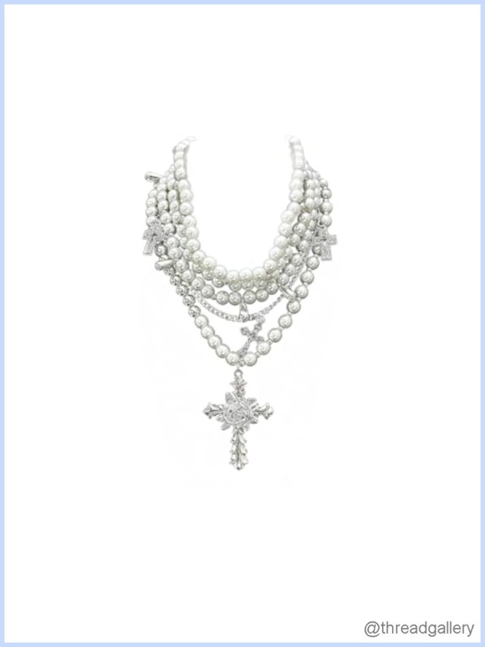 Layered Faux Pearl Gothic Cross Necklace for Women Stackable Punk